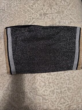 PINK Sparkle Strapless Tube Top - Black with Silver & Gold Trim
